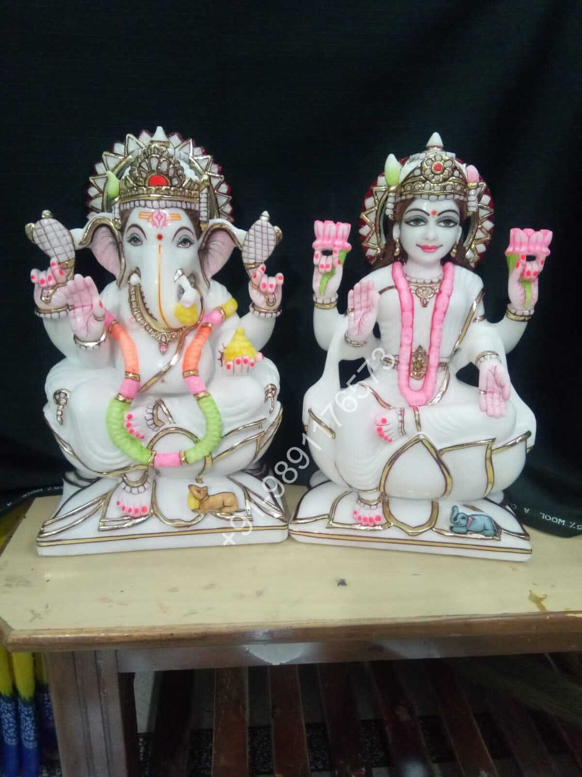 Laxmi Ganesha 15 Inch White Marble